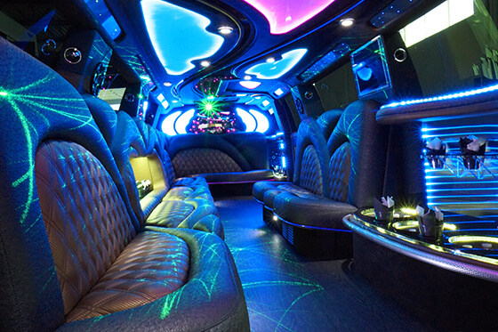 Two-tone leather seating in limo rental