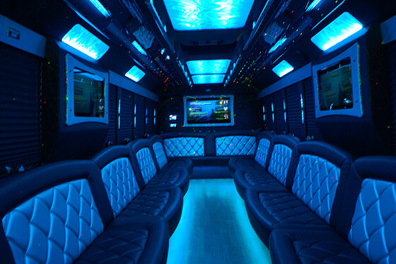 Limo bus with several HDTVs 