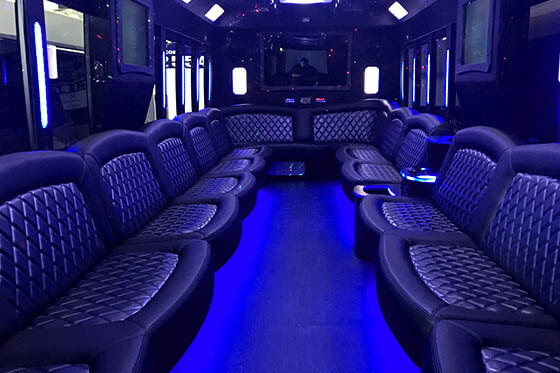 Party bus rental Norfolk with wooden flooring