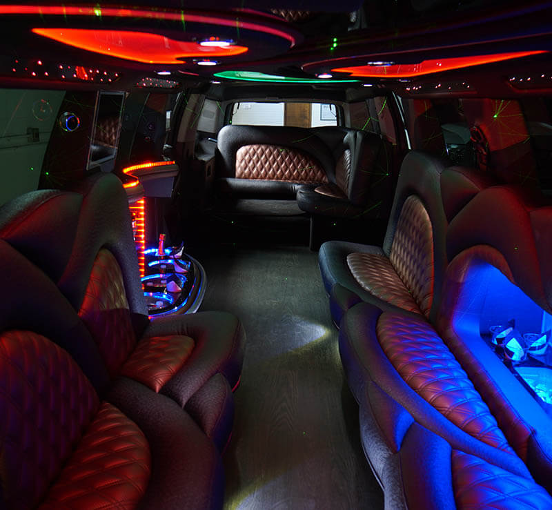Spacious limo interiors for 20 passengers